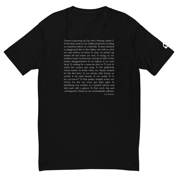 Cheers to Growing Up Gay Black Tee