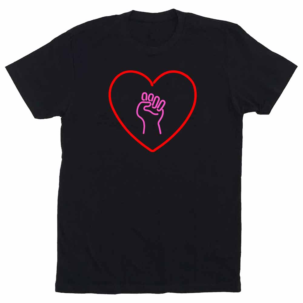 heart solidarity fist graphic black t-shirt