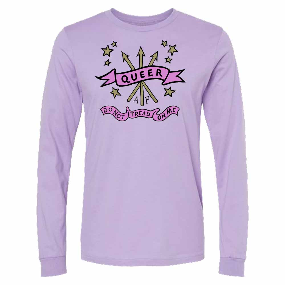 Lavender long sleeve Do Not Tread On Me Queer AF Graphic