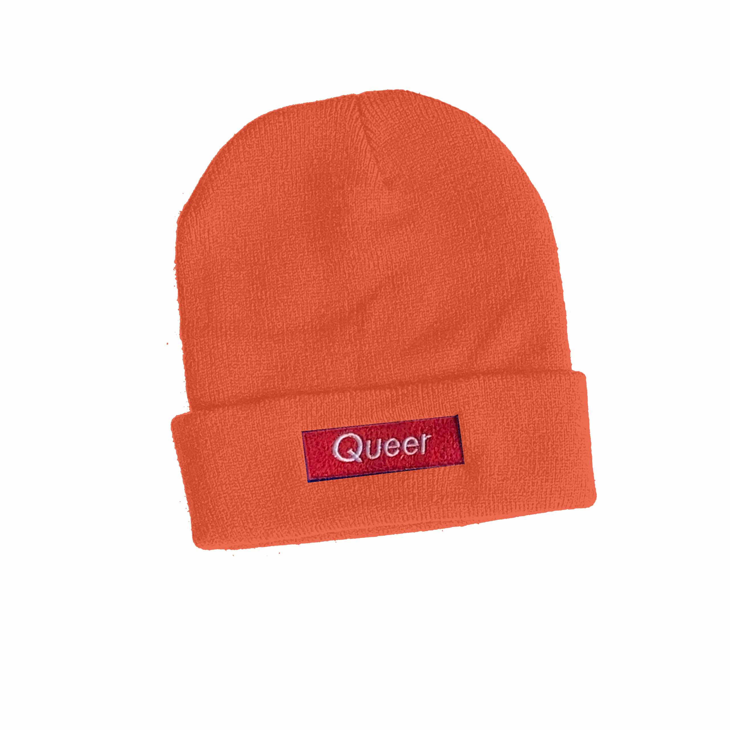 queer knit cuff beanie blaze orange