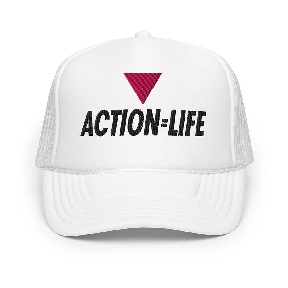Action equals life white from trucker snapback
