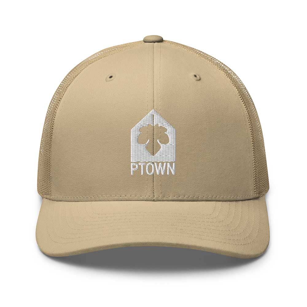Beige cap with white logo and PTOWN text on a white background