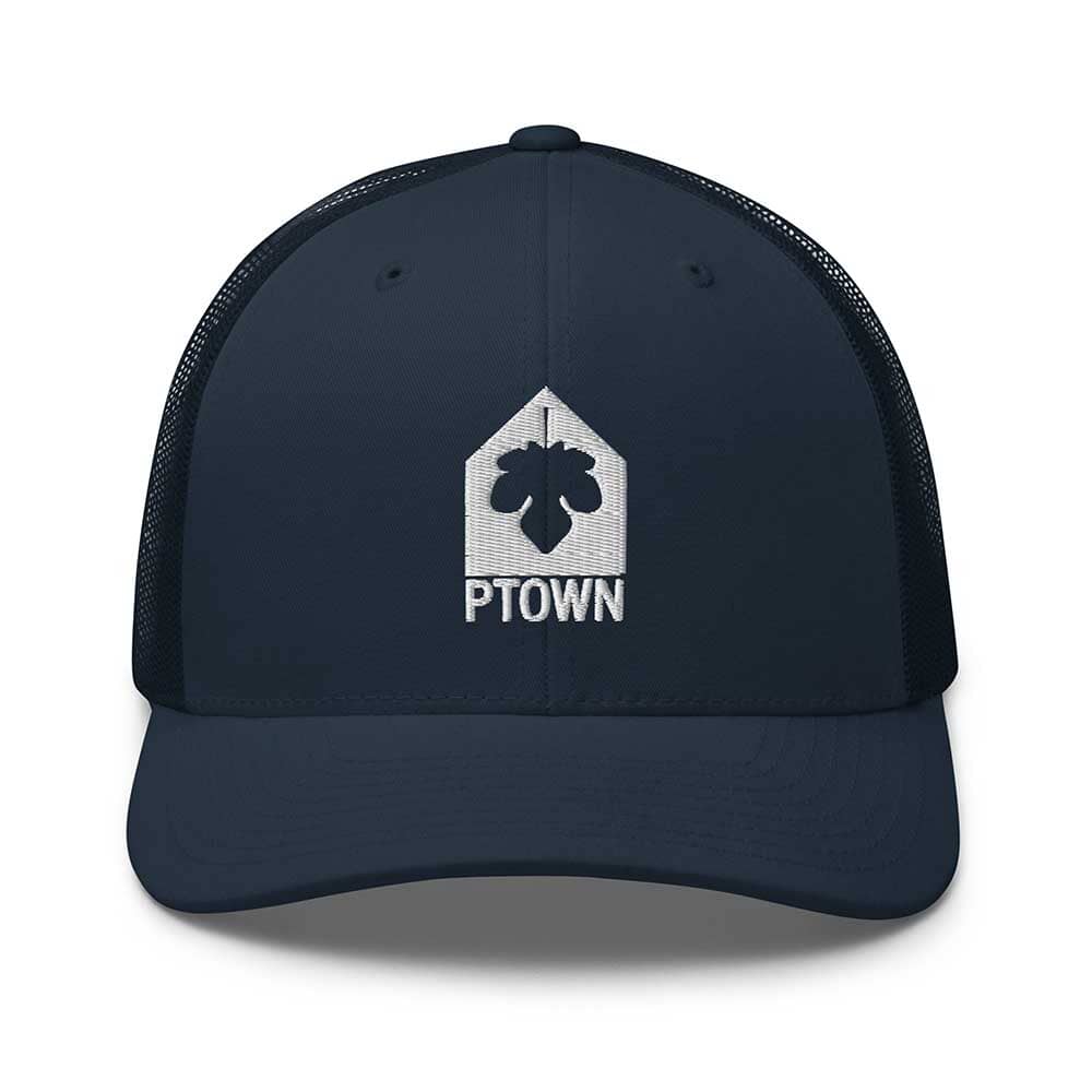 Navy blue cap with white logo and PTOWN text on a white background