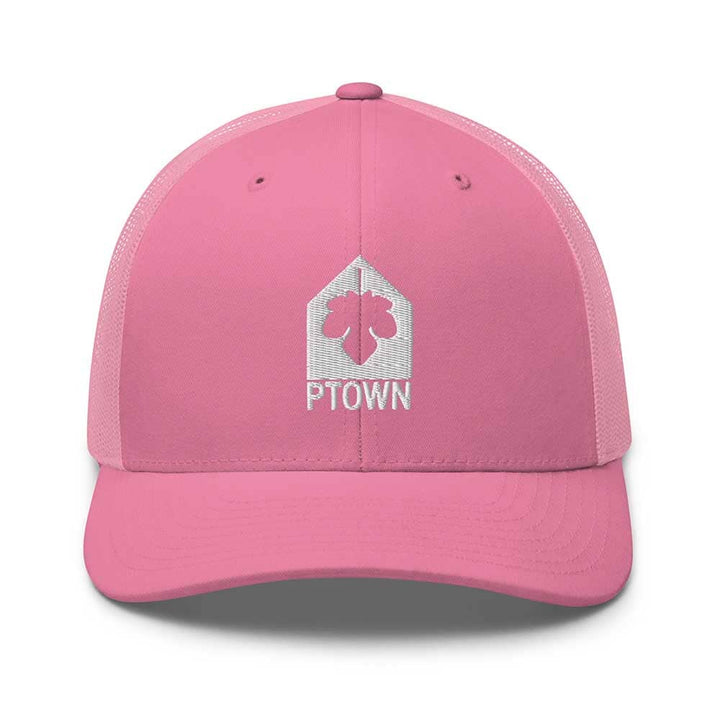 Pink cap with a logo and PTOWN text on a white background