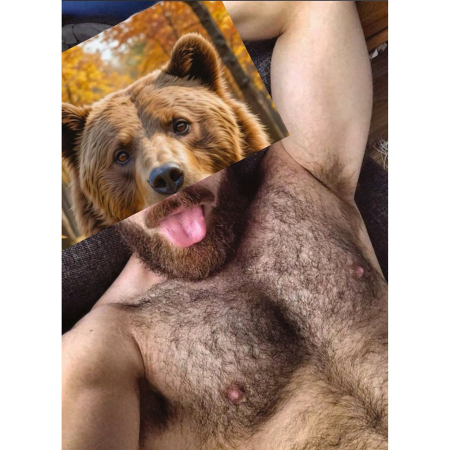 Naro Pinosa Bear Tongue Out Mustache Postcard by Naro Pinosa