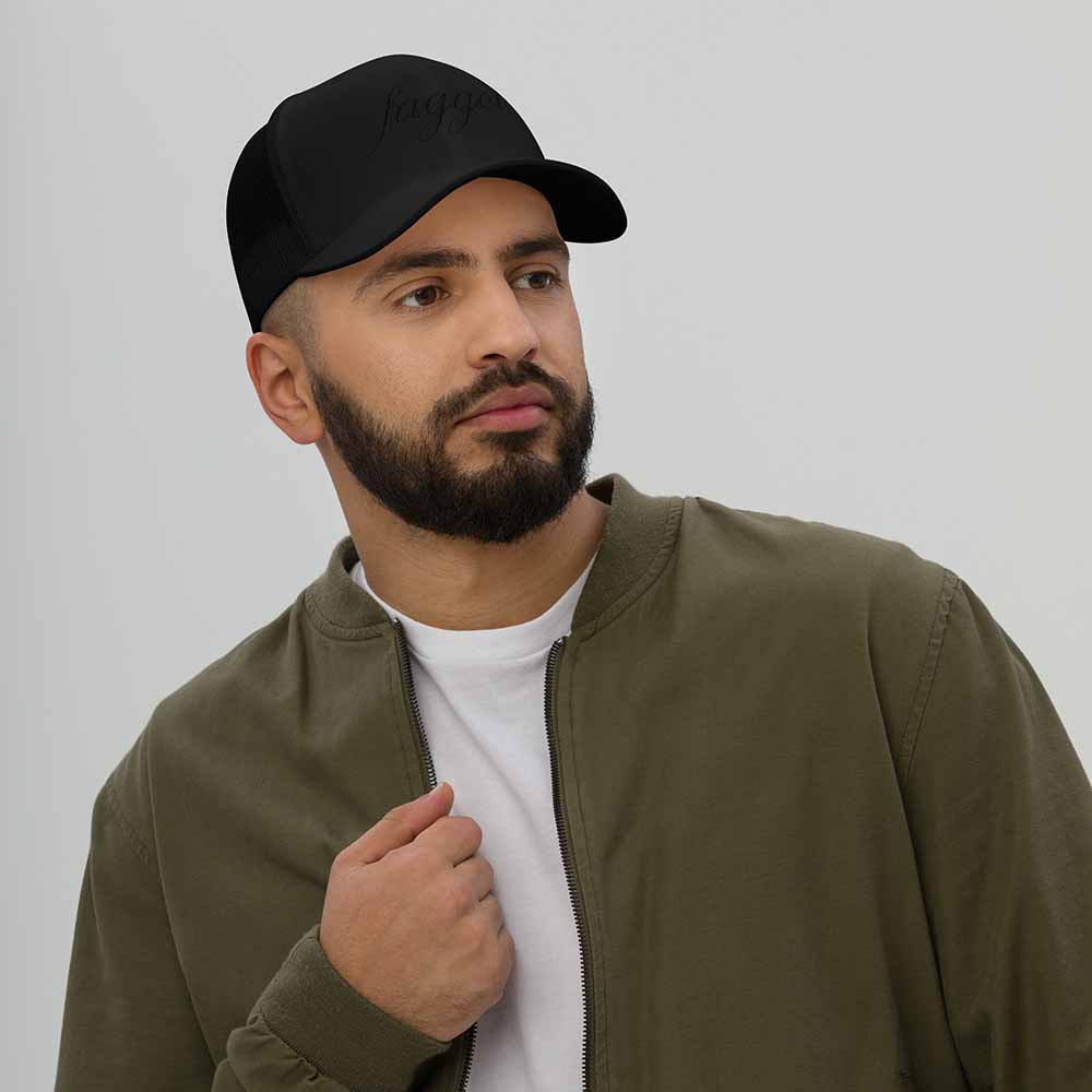 Black-on-black Faggot Mesh Trucker Snapback Hat