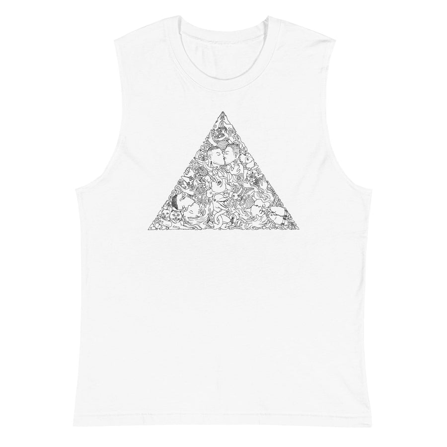 Love Triangle Black Print Sleeveless T-Shirt supports Trevor Project by Brian Kenny