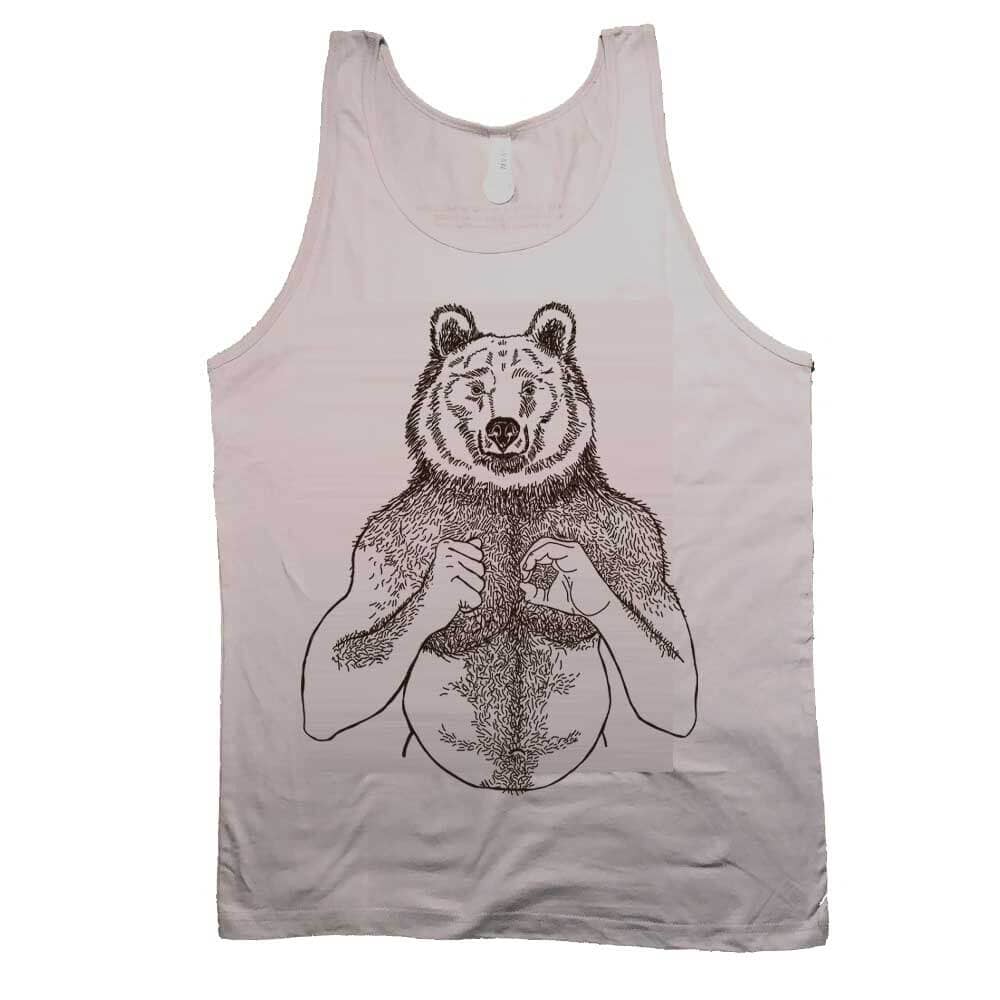 Beefy Bear brown graphic on silver Tank