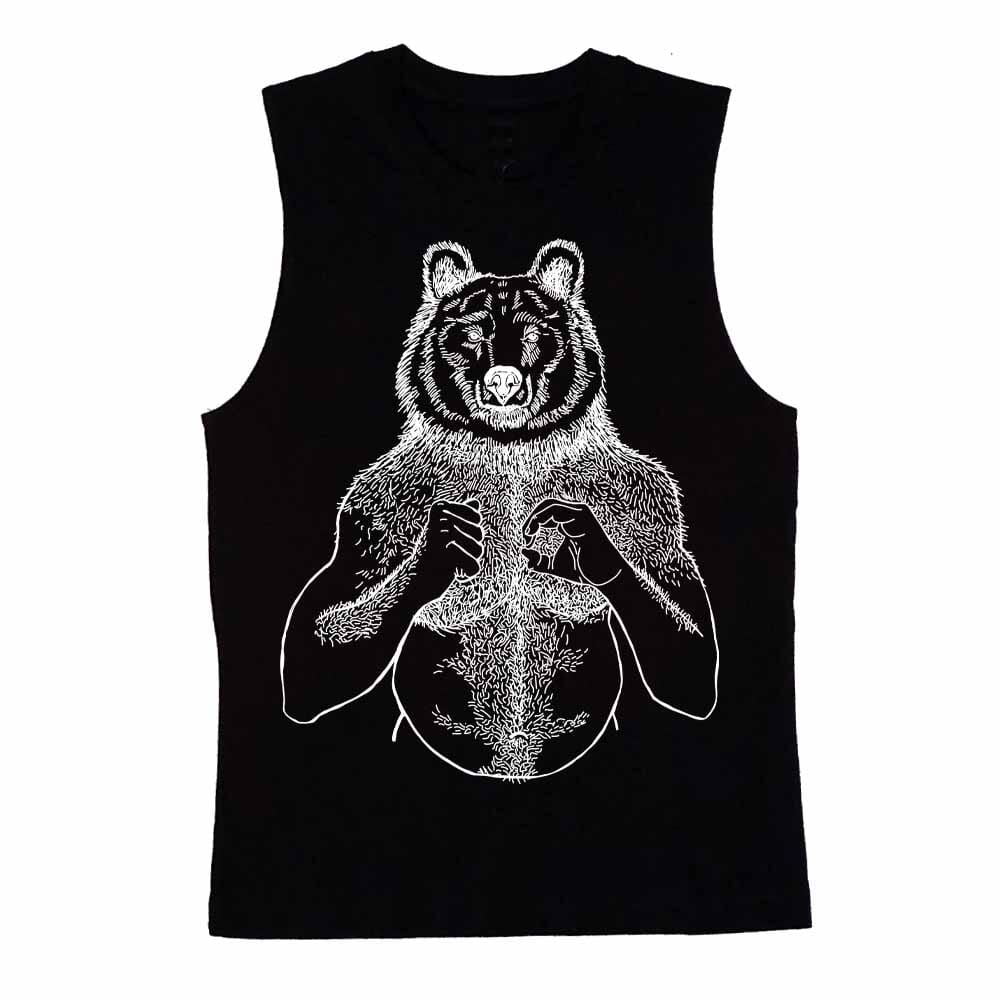 White Print Beefy Bear Sleeveless T-shirt