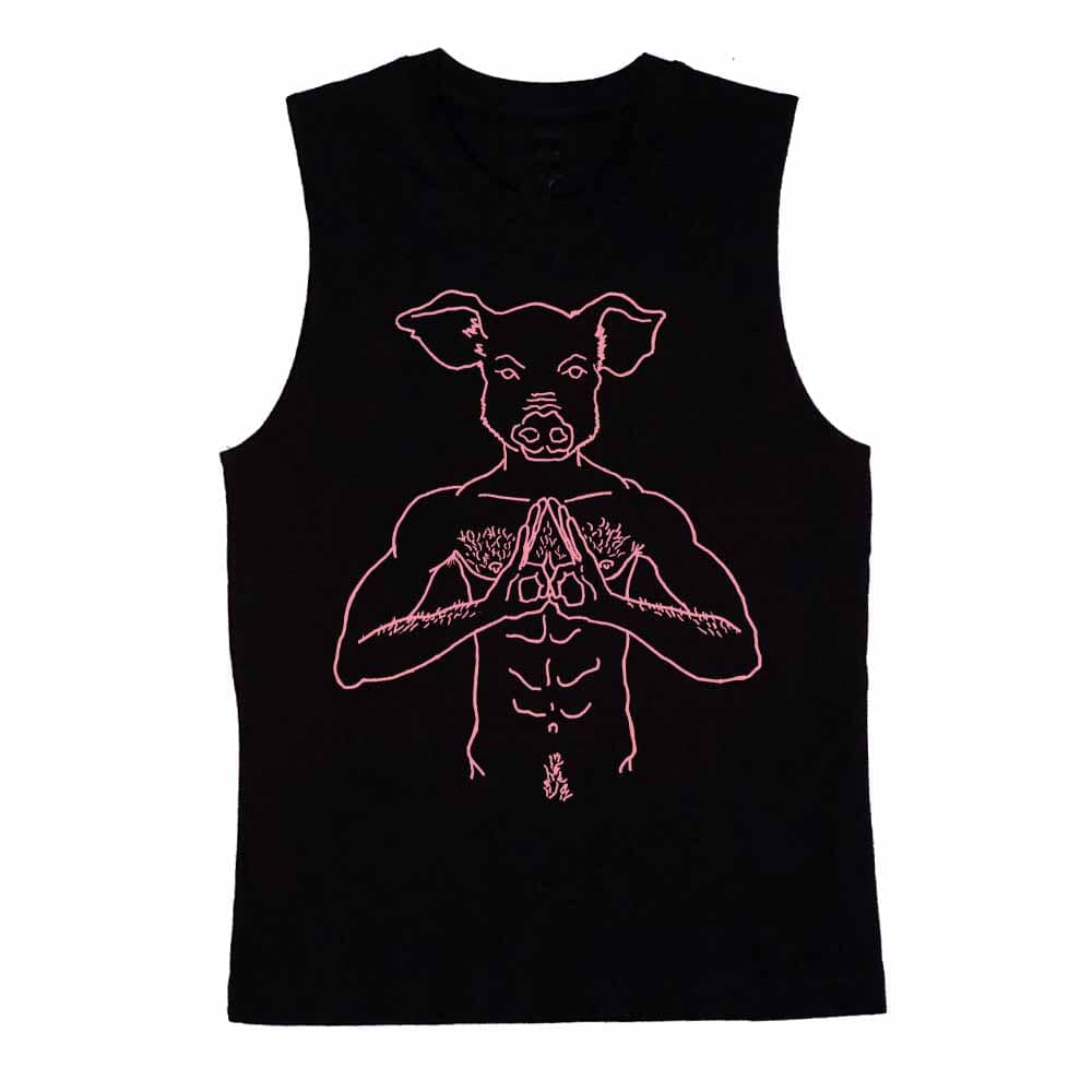 Pig Head Pink Print Sleeveless T-shirt