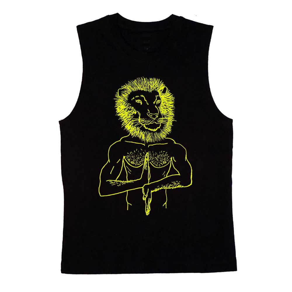 brian kenny lion print sleeveless black t-shirt
