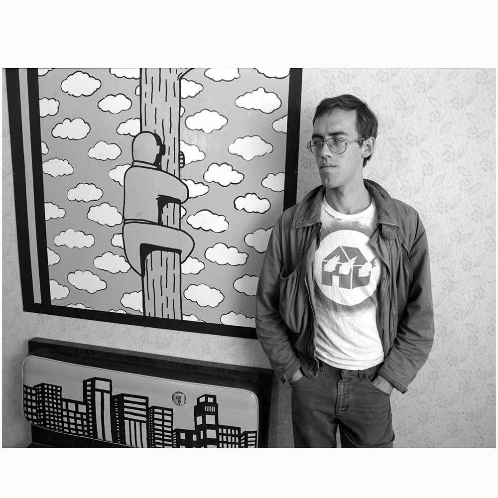 david wojnarowicz photo by andreas sterzing wearing burning house graphic t-shirt