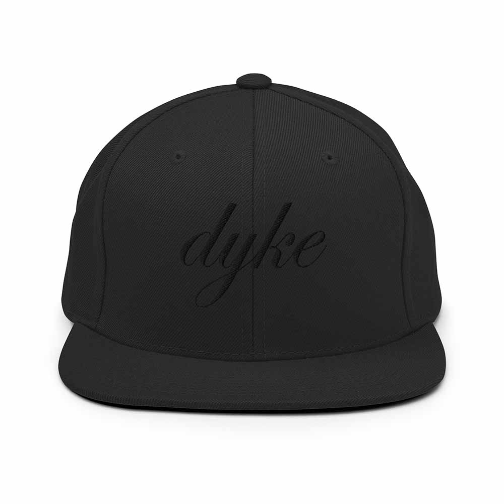 Black-on-Black Dyke Script 6 Panel Flatbill Snapback Hat