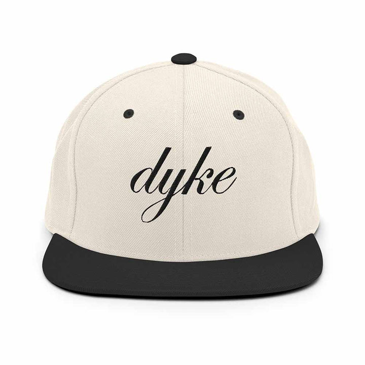 Dyke Script 6 Panel Flatbill Snapback Hat ivory
