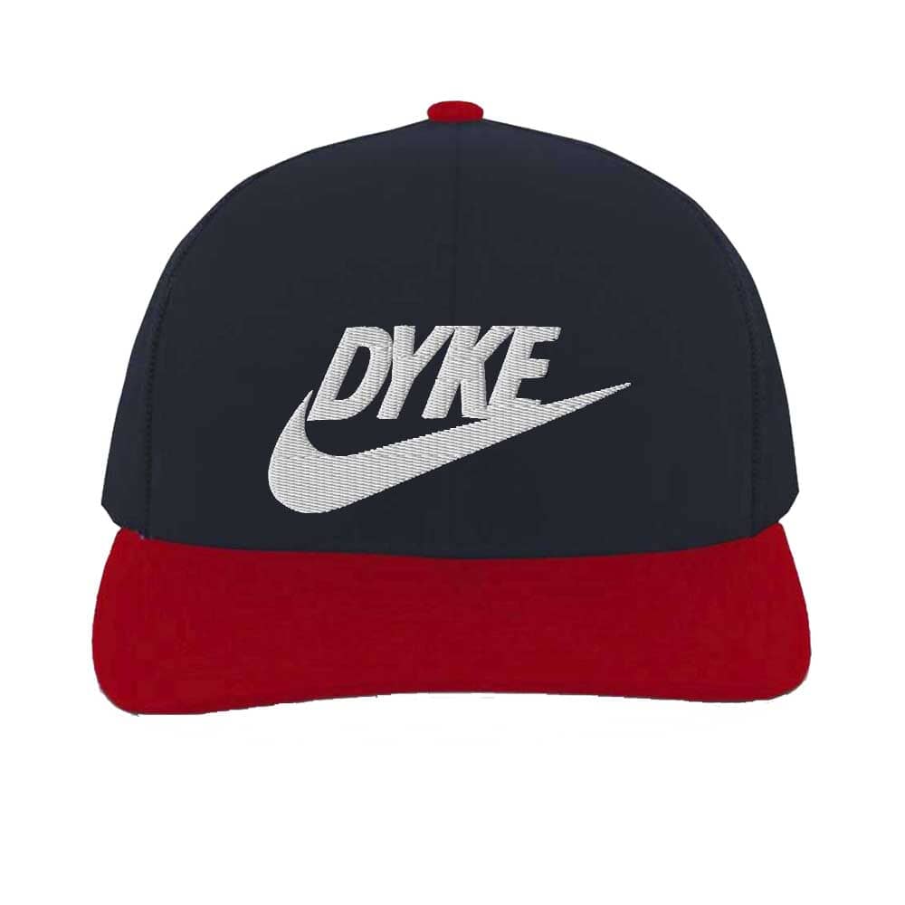 Dyke Sport Mesh Trucker Snapback Hat Navy with Red with white