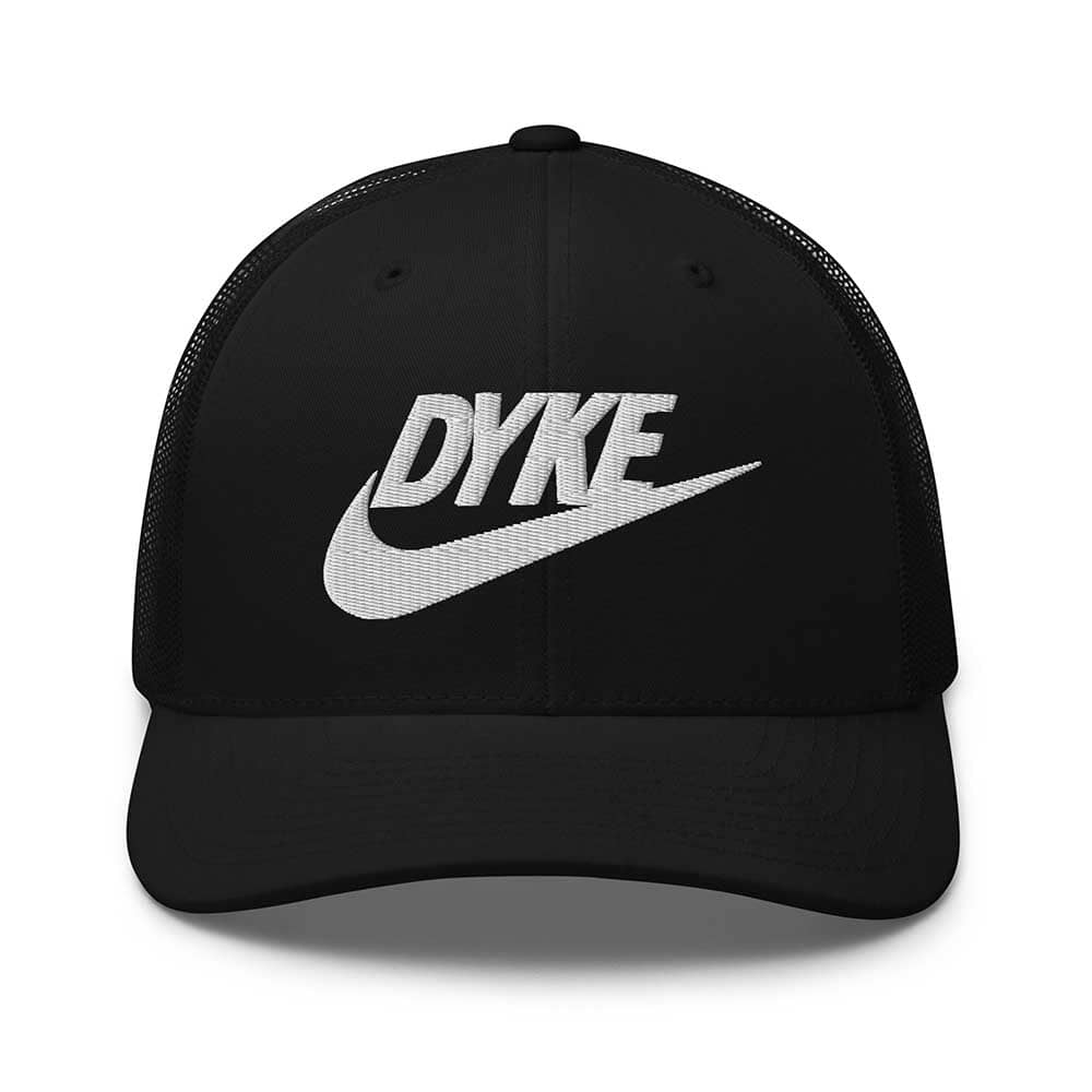 Dyke Sport Mesh Trucker Snapback Hat Black with white