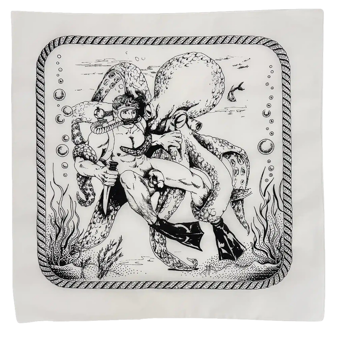 Diver &amp; Octopus White Bandana — Art by Dom “Etienne” Orejudos