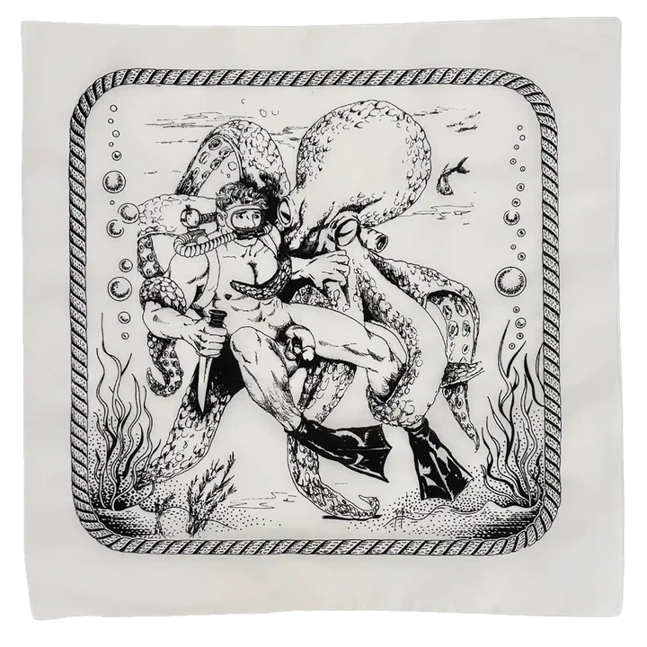 Diver &amp; Octopus White Bandana — Art by Dom “Etienne” Orejudos
