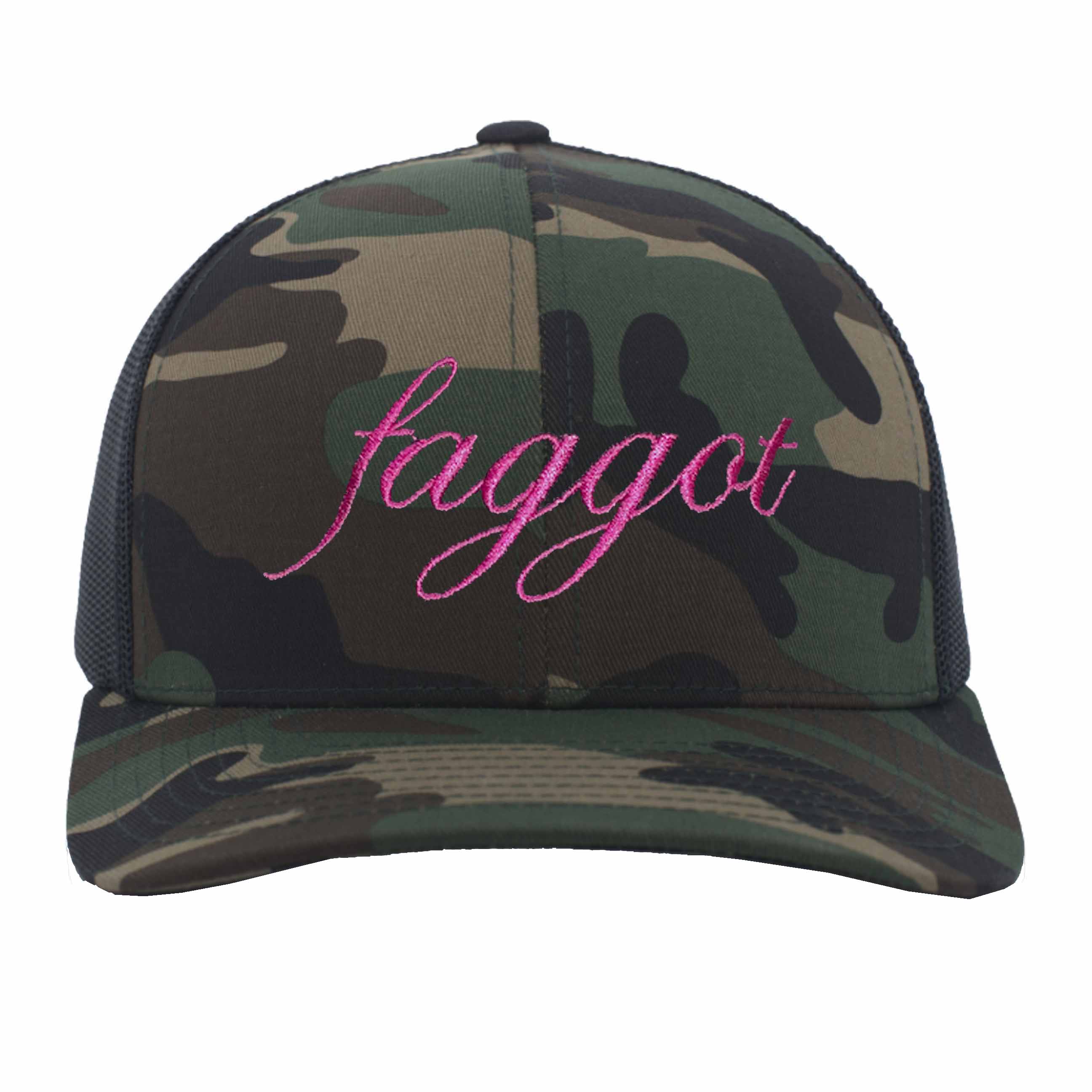 large Faggot Camo Black Mesh Trucker Snapback Hat