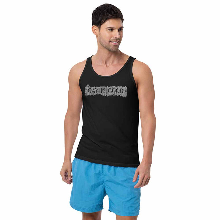 GAY IS GOOD tank black on man