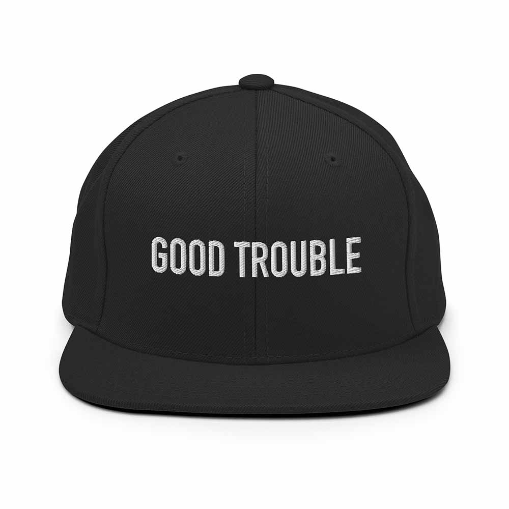 GOOD TROUBLE Flatbill 6-Panel Snapback Hat black