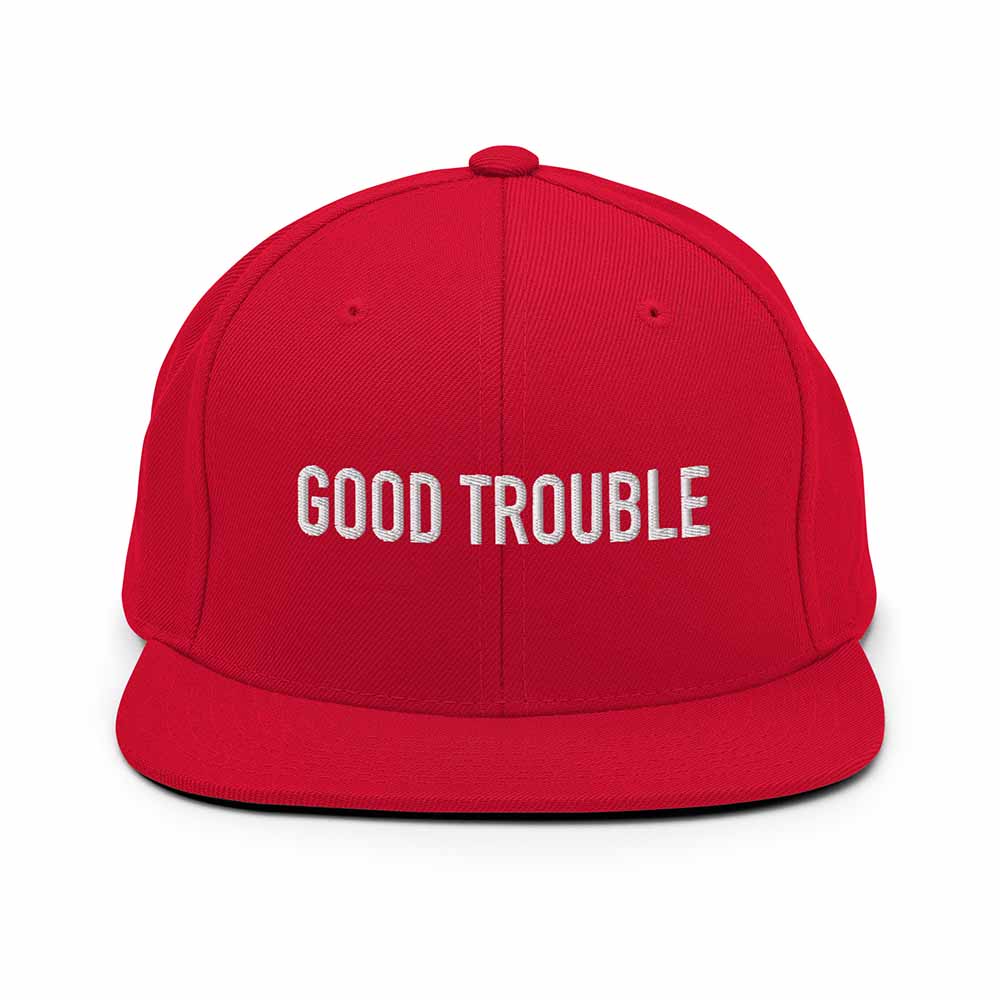 GOOD TROUBLE Flatbill 6-Panel Snapback Hat red
