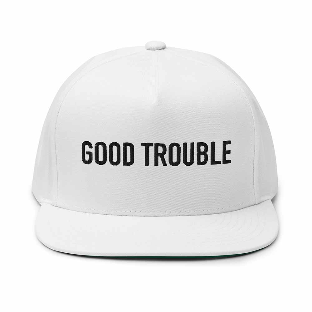 GOOD TROUBLE Flatbill 5-Panel Snapback Hat white