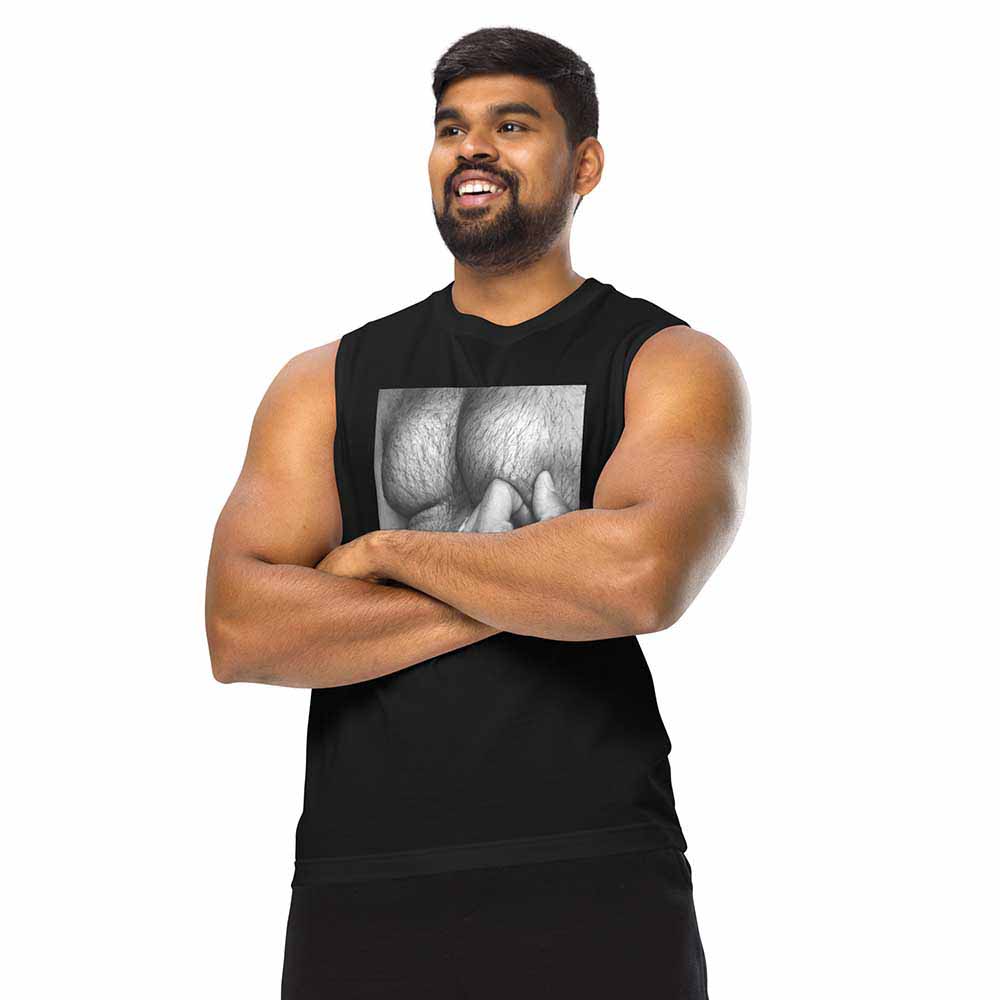 Hairy Chest Black Sleeveless T-Shirt on man