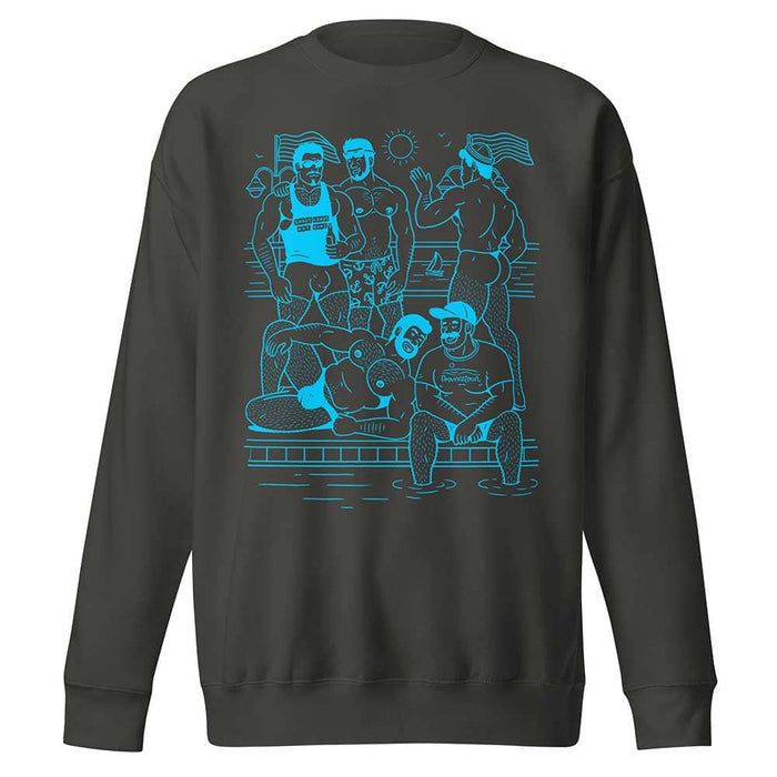 Ptown Boatslip Tea Crew Sweatshirt Light Aqua Print