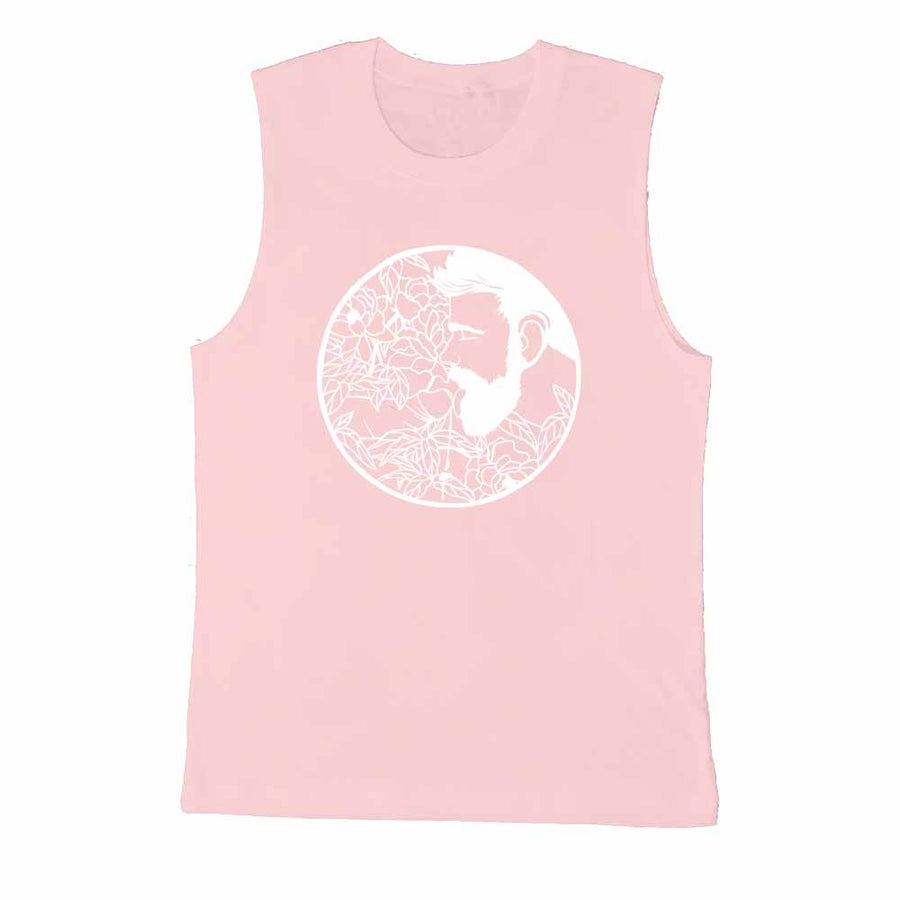 Kinky Needles Bearded Floral Nectar Pink Sleeveless T-Shirt by Kinky Needles