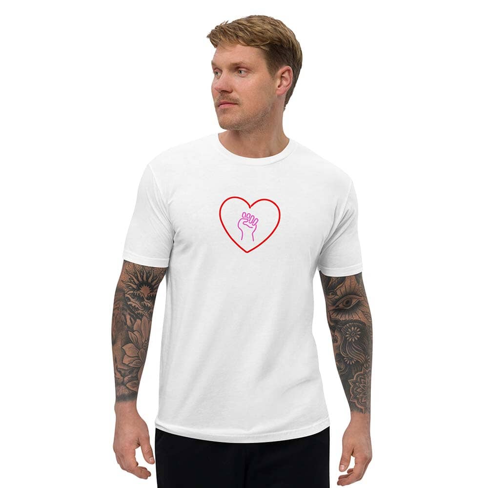 Love As Activism heart solidarity fist T-Shirt - white on man
