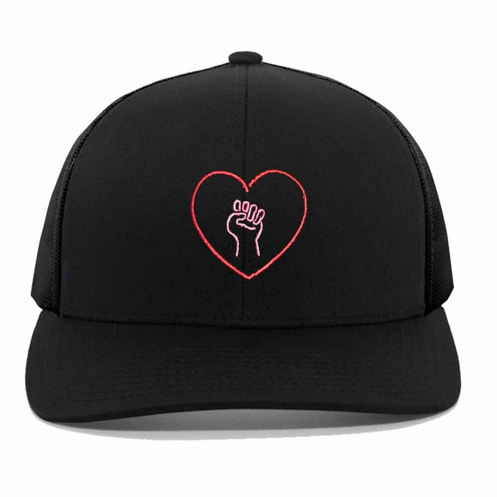 heart solidarity fist black trucker snapback