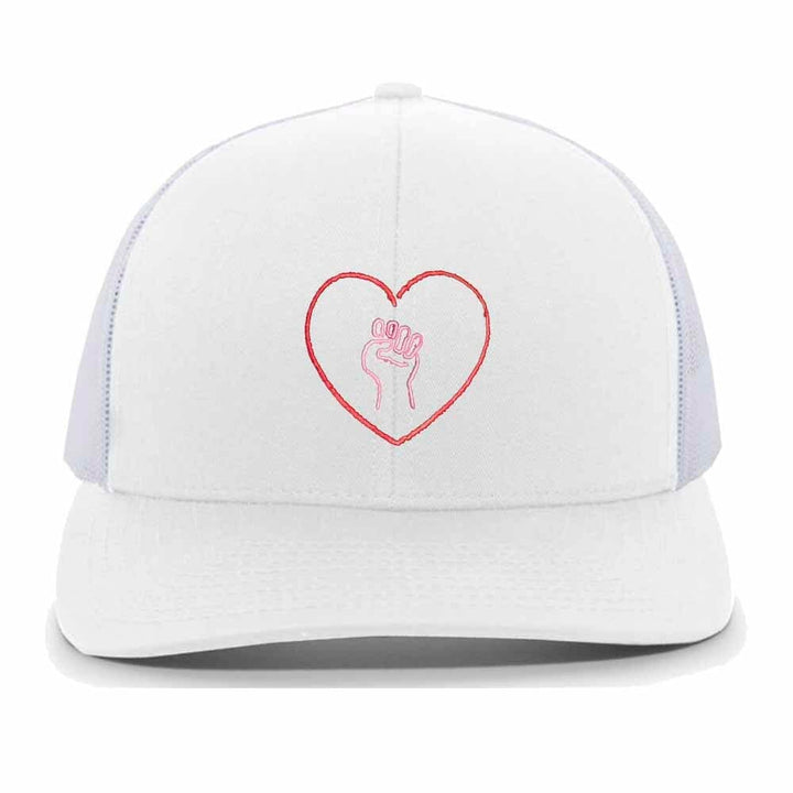 heart solidarity fist white trucker snapback