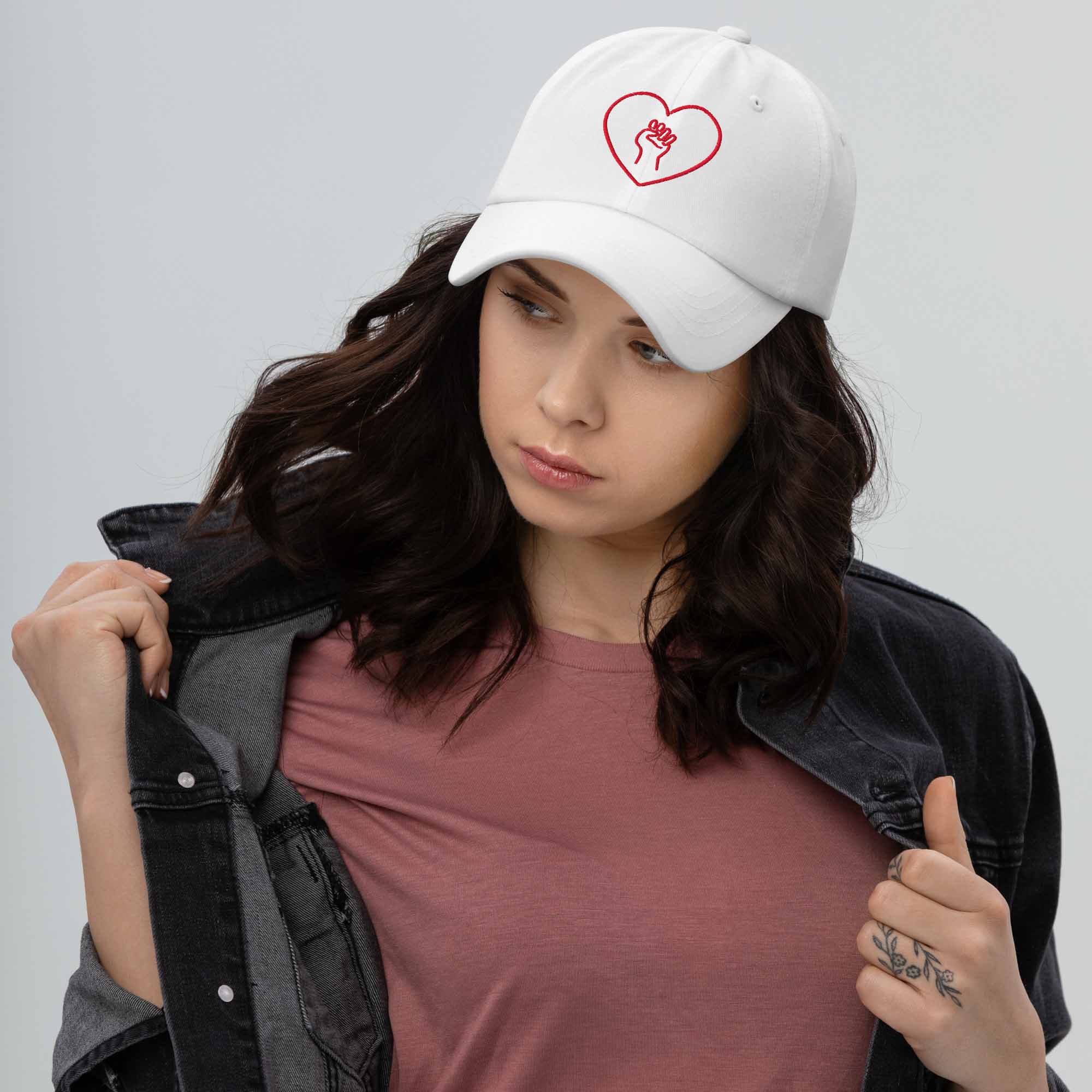 LOVE-AS-ACTIVISM-DAD-HAT-WHITE-ON GIRL