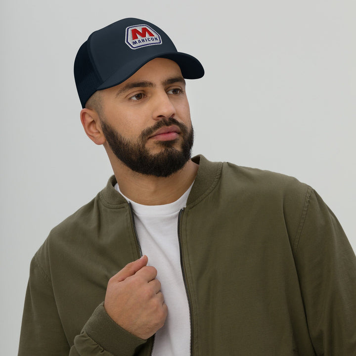Maricon Retro Trucker Mesh Snapback Solid Navy Hat on model