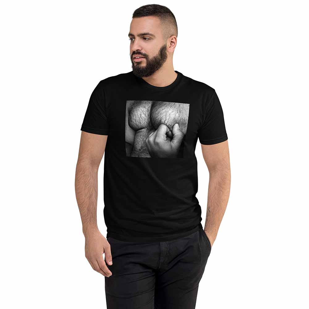 Hairy Chest Black T-Shirt on man
