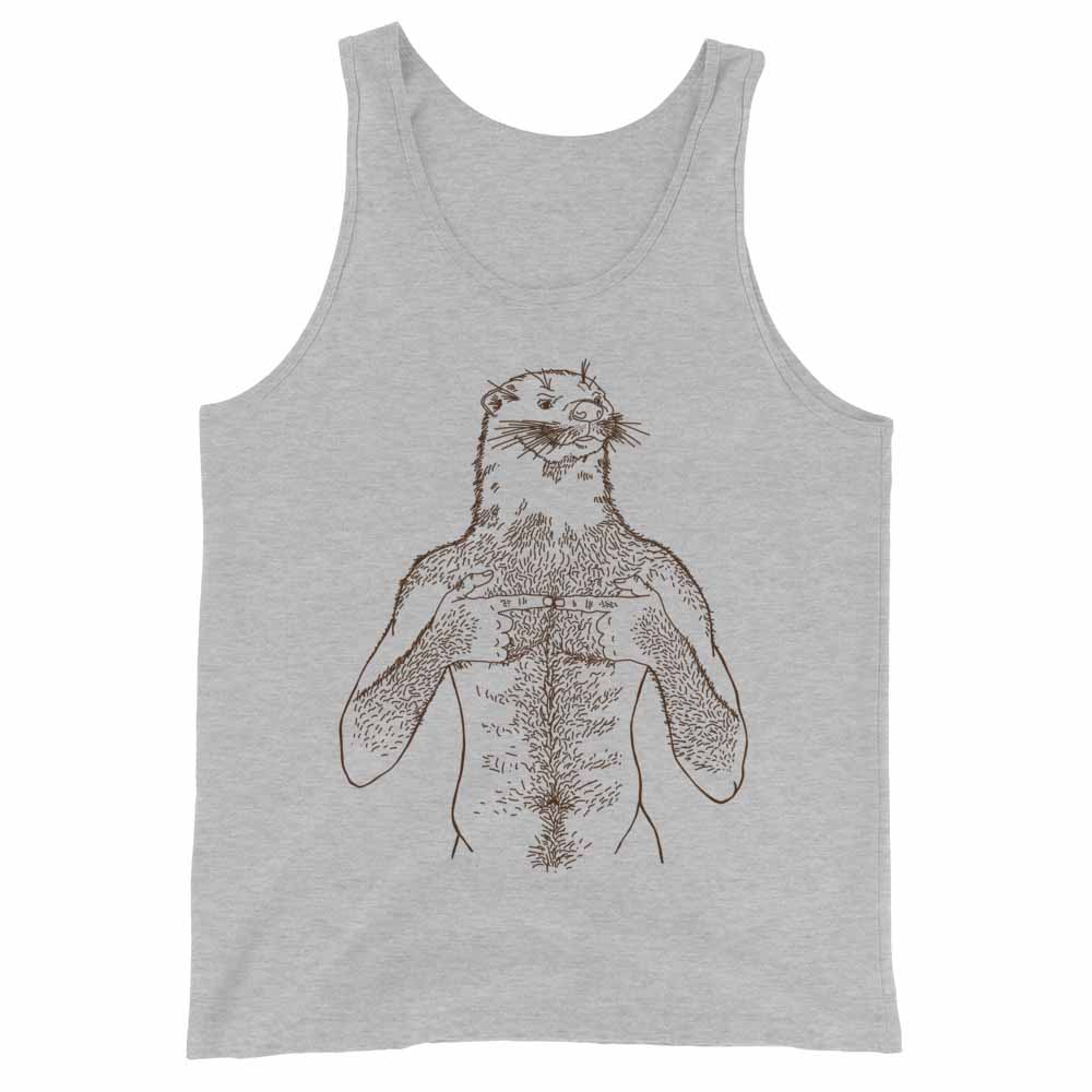 Gray tank top with a brown otter illustration on a white background