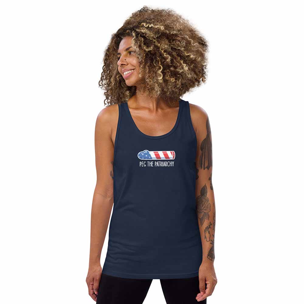 Peg the Patriarchy Tank navy on woman