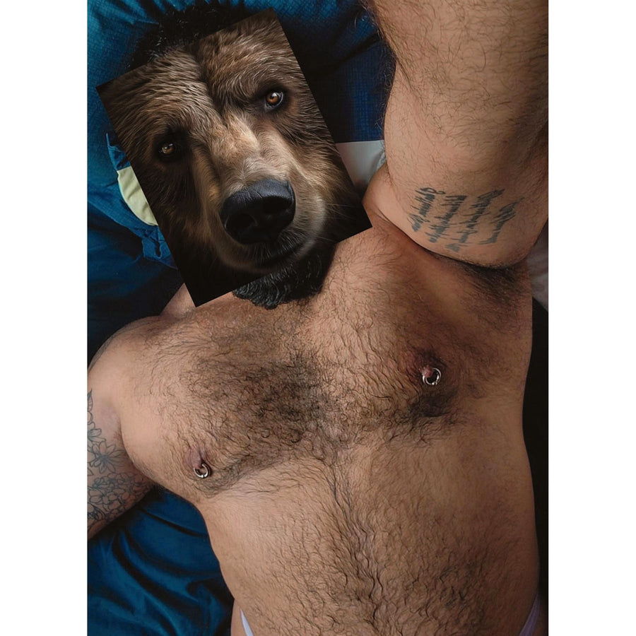 Naro Pinosa Pierced Nipple Hairy Bear Postcard by Naro Pinosa
