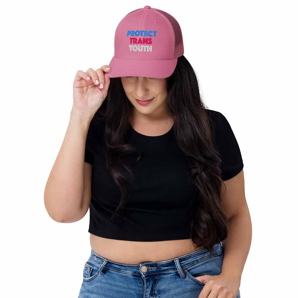 Protect Trans Youth Mesh Snapback pink on woman