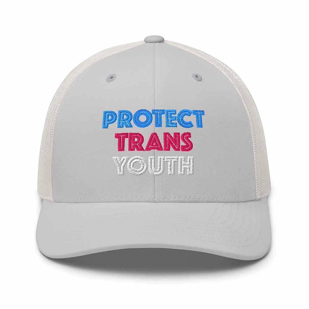 Protect Trans Youth Mesh Snapback Hat silver