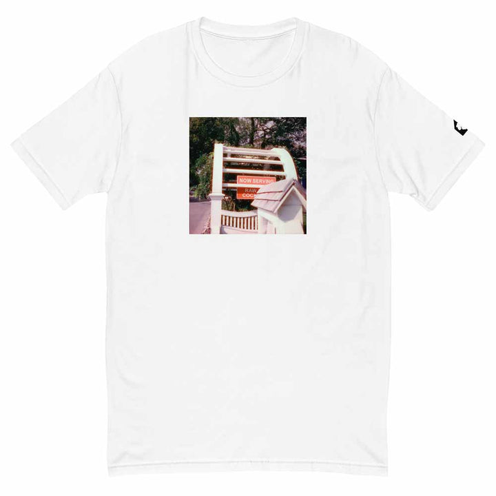 now serving raw cock white t-shirt