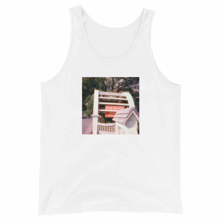now serving raw cock white tank