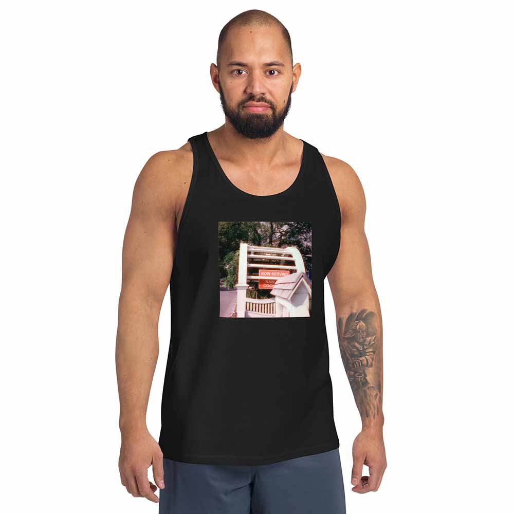 now serving raw cock black tank on man