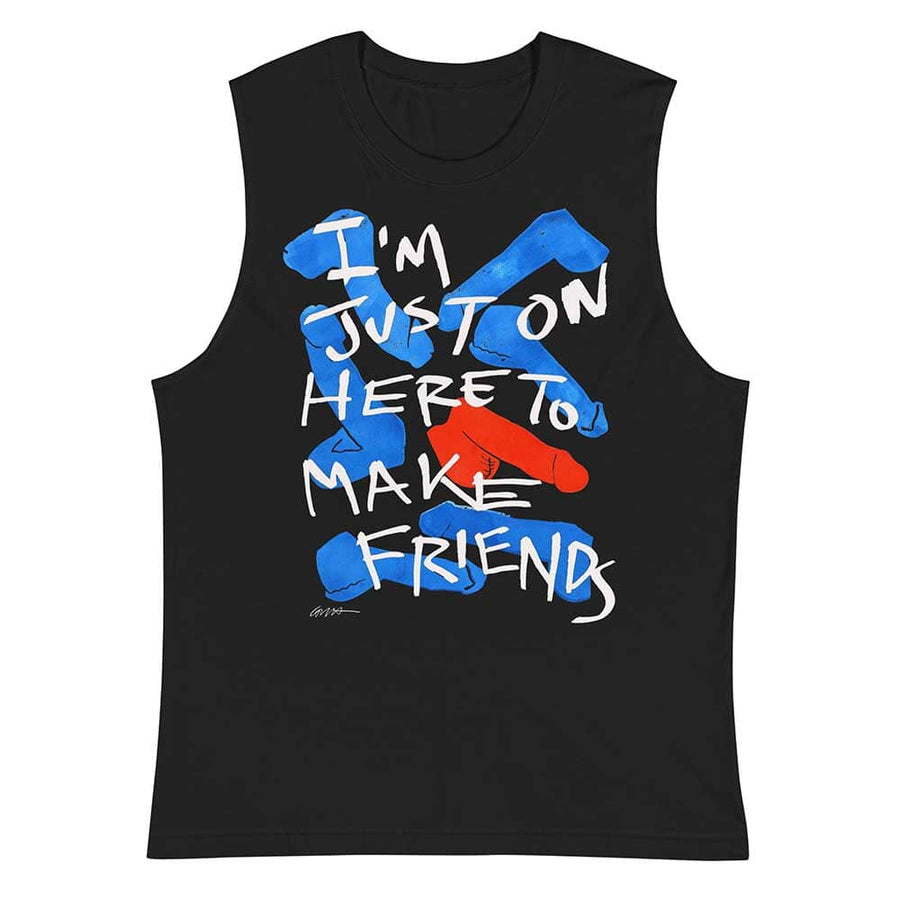 Here to Make Friends Sleeveless T-Shirt by Andrew Sedgwick Guth