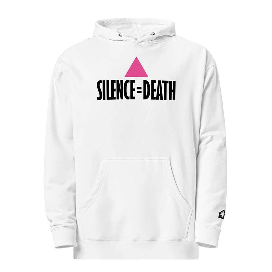 Silence = Death White Hoodie - Ali Forney Center supporting Ali Forney Center