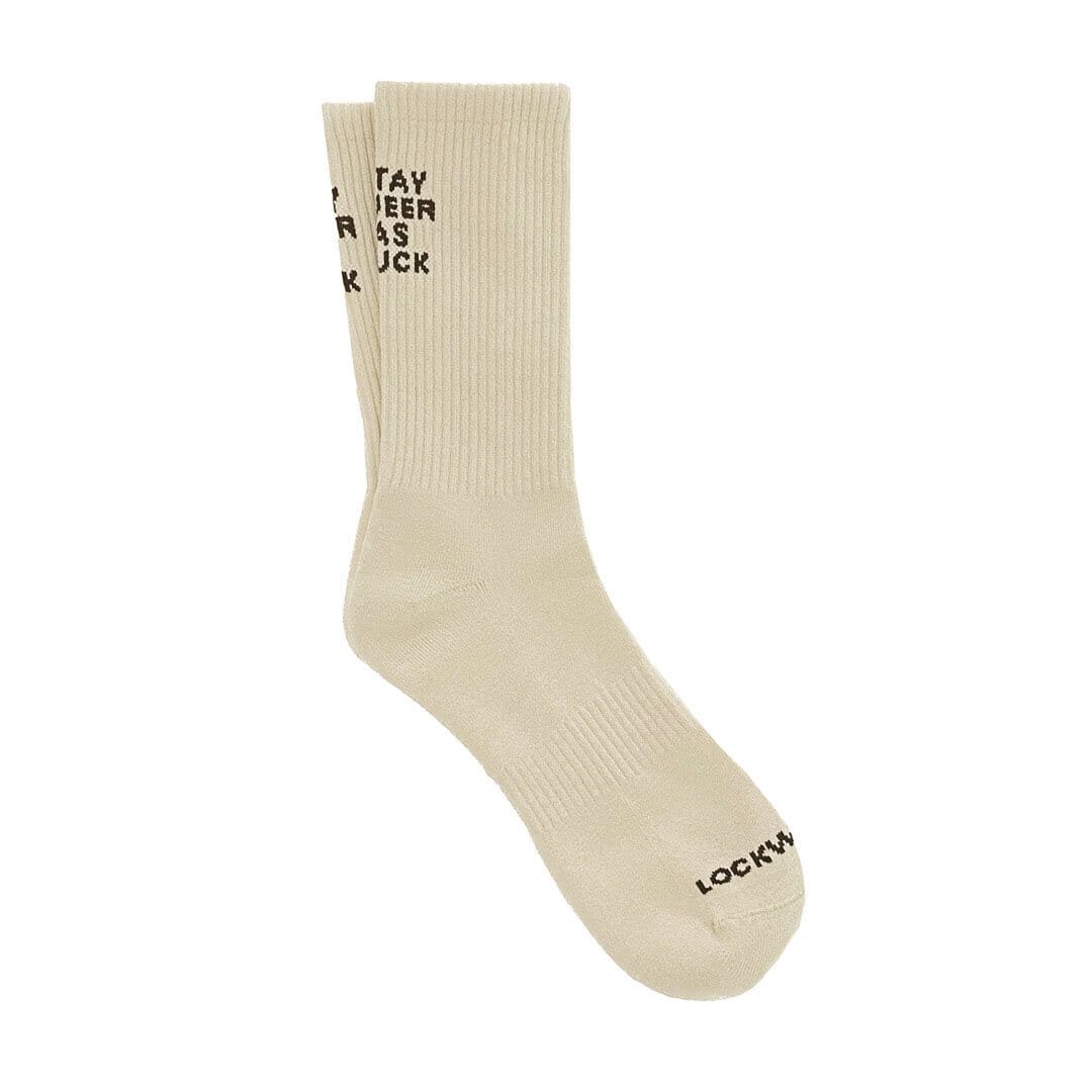 stay queer as fuck socks oatmeal