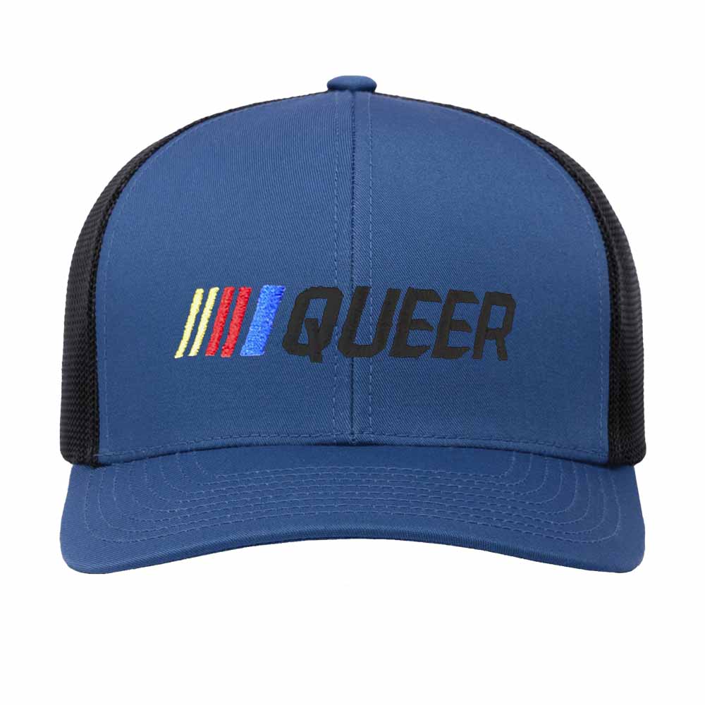 Stripe Queer Trucker Mesh Snapback Hat OCEAN BLUE LIGHT GRAY