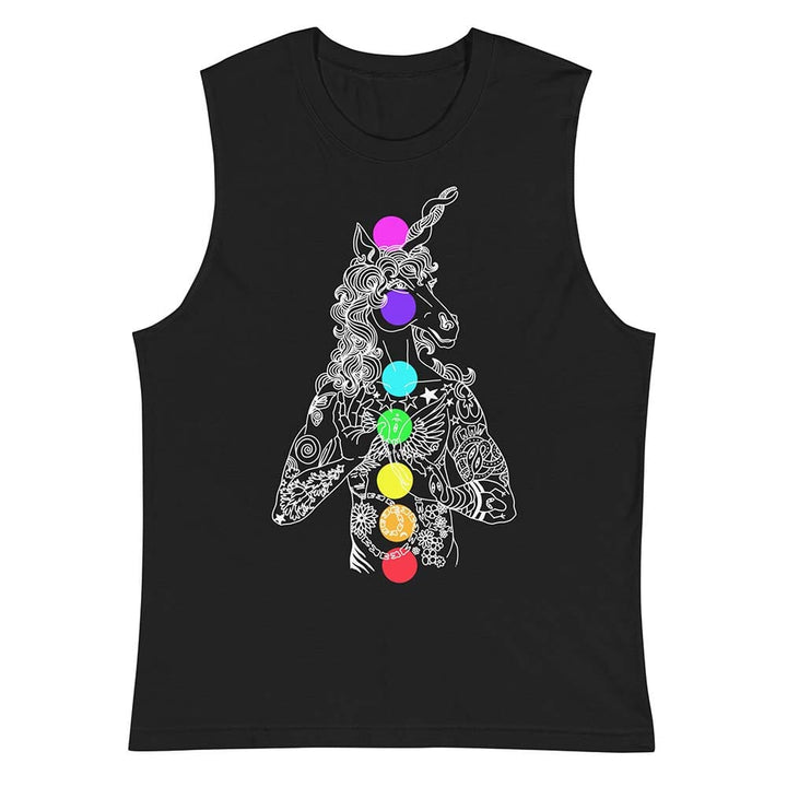 Unicorn Chakras Sleeveless Tee  black front