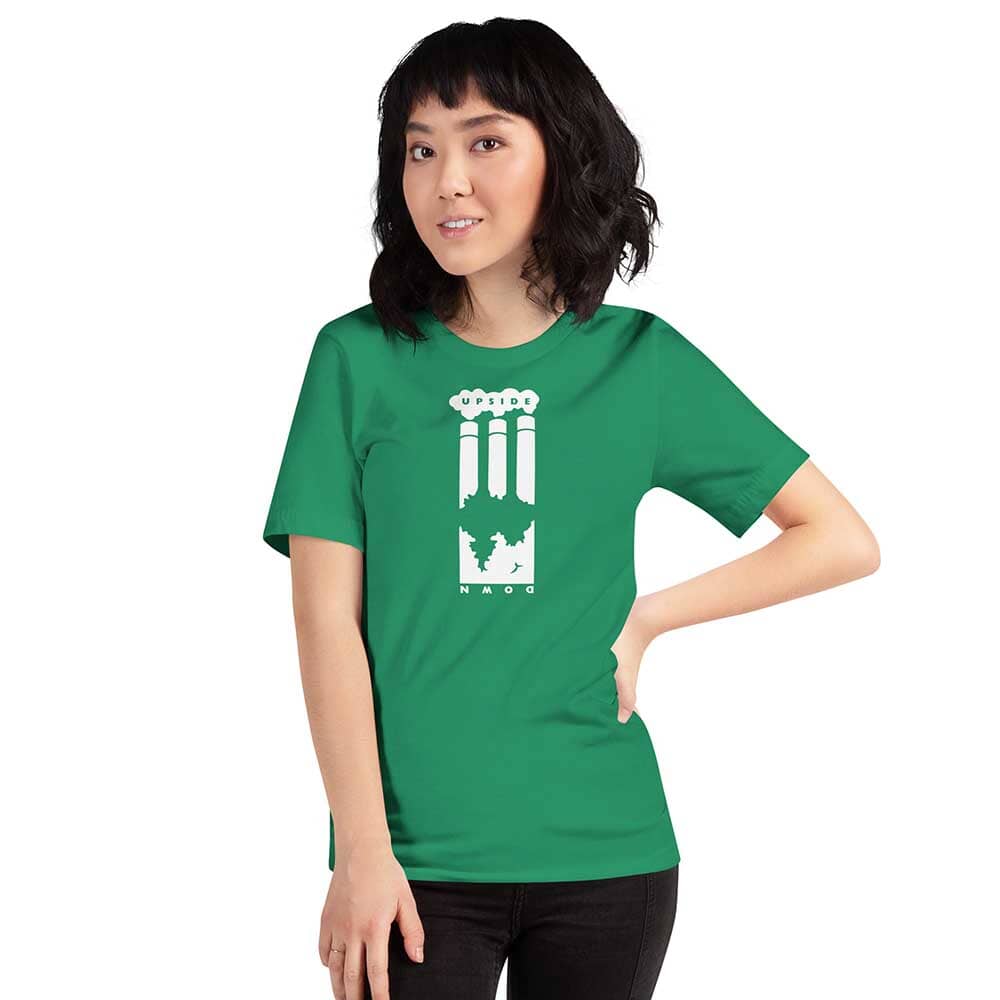 UPSIDE DOWN T-Shirt supporting Greenpeace Kelly Green on woman